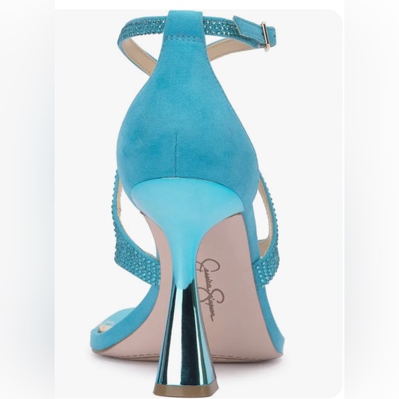 Jessica Simpson Nevada Blue‎ Catarina Faux Suede Rhinestone metallic curve heels - Picture 3 of 5